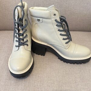 Marc Fisher Cream Combat Boots with Black Soles
